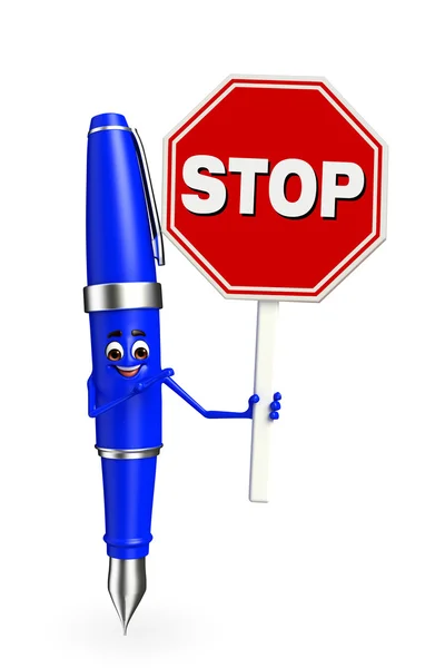Pen Character with stop sign — Stock Photo, Image
