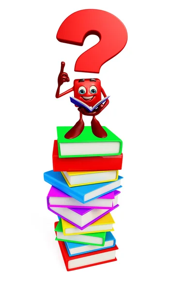 Question Mark character with books pile — Stock Photo, Image