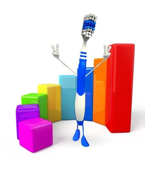 Toothbrush Character with Business graph — Stock Photo, Image