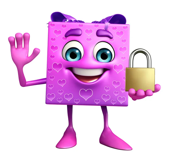 Geschenk box karakter met lock — Stockfoto