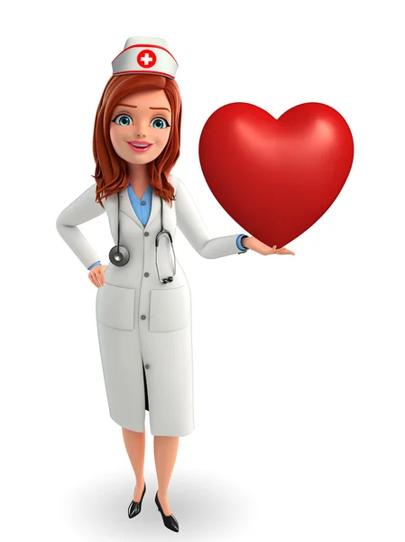 Характер медсестри з серцевою позою — стокове фото