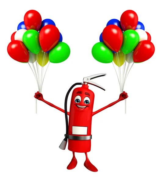 Personagem de extintor de fogo com balões — Fotografia de Stock