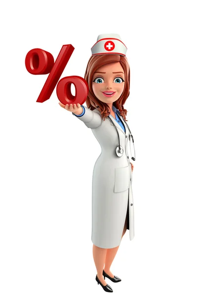 Verpleegkundige karakter met percentage teken — Stockfoto