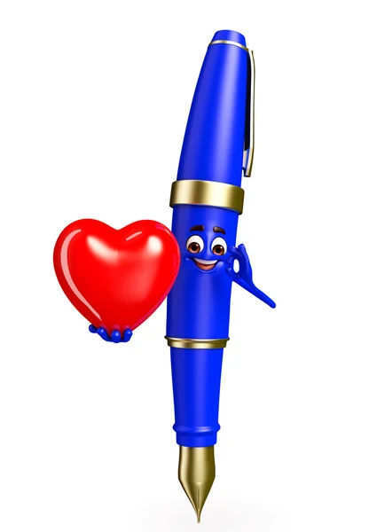 Pen Character with red heart — Stock Photo, Image