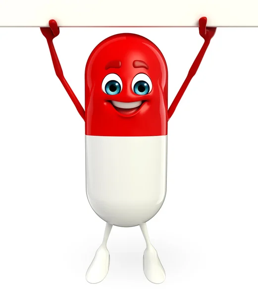 Pill Character with sign — Stock Photo, Image