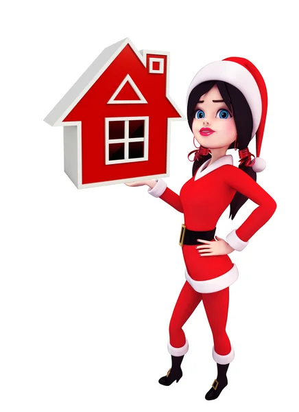 Santa Girl Carattere con il segno della casa — Foto Stock