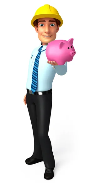 Service jongeman met piggy bank — Stockfoto
