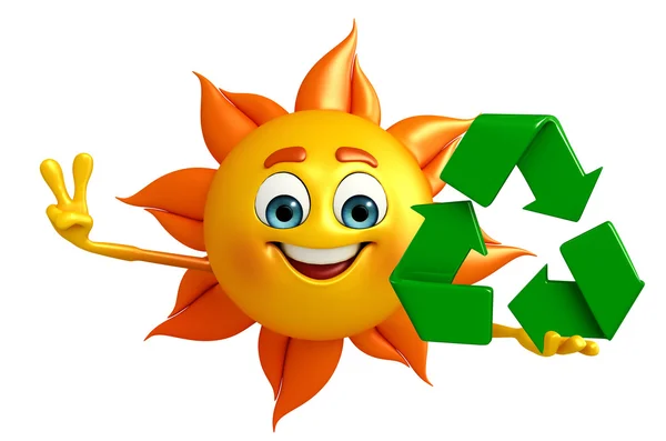Sun Character With recycle icon — Stock Photo, Image