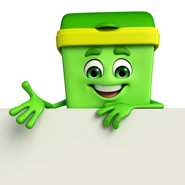 Персонаж мусорного бака со знаком — стоковое фото