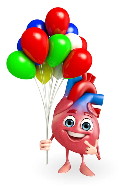 Персонаж сердца с воздушными шарами — стоковое фото
