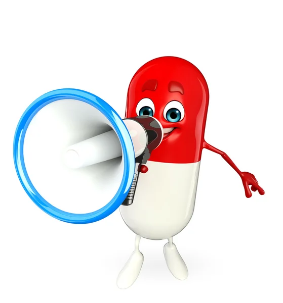 Pill Character with Loudspeaker — Stock Photo, Image