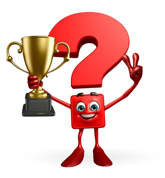 Pergunta Personagem de ponto com troféu — Fotografia de Stock