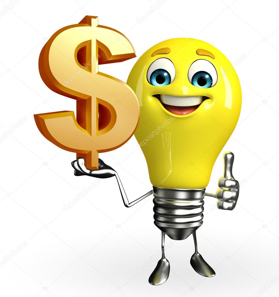 Light Bulb Character with dollar sign