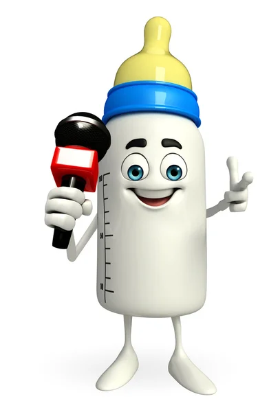 Baby Bottle character with mike — Stock Photo, Image