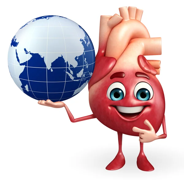 Heart character with globe — Stock Photo, Image