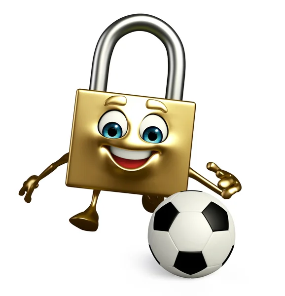 Lock Character with football — Stock Photo, Image