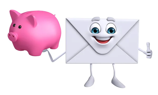 Mail karakter met piggy bank — Stockfoto