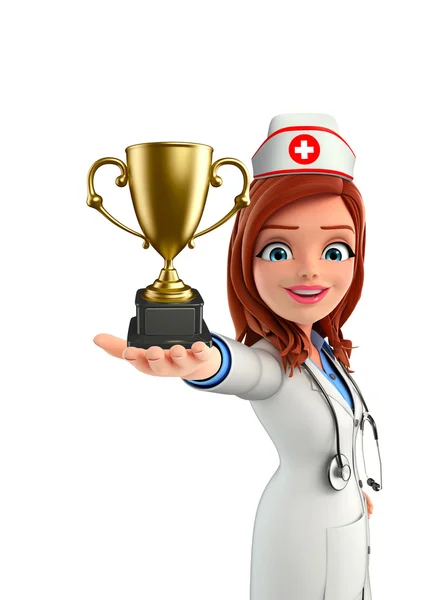 Nurse Character with trophy — Stock Photo, Image