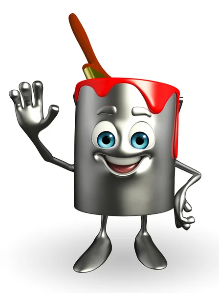 Paint Bucket Character with hello pose — Stock Photo, Image