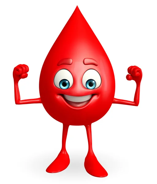 Blood Drop Character with bodybuilding pose — Stock Photo, Image