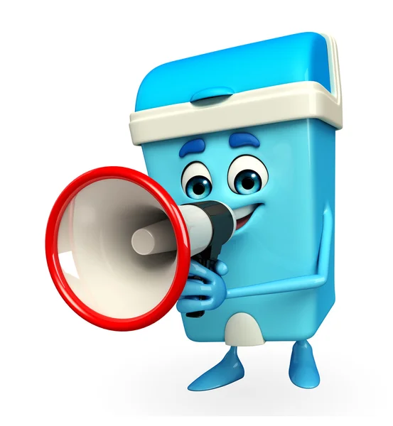 Dustbin Character with loudspeaker — Stock Photo, Image