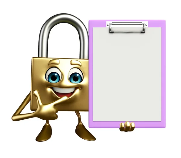 Lock Character with notepad — Stock Photo, Image