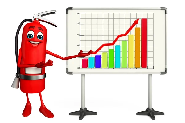 Brandsläckare karaktär med business diagram — Stockfoto