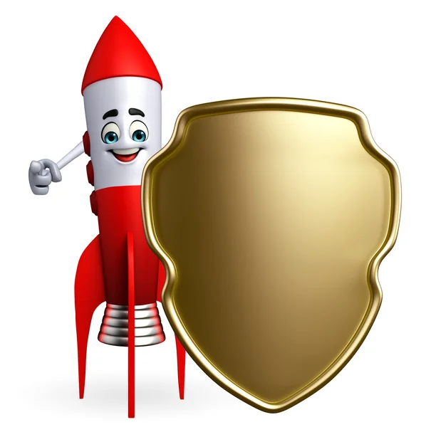 Rocket character with shield — Stock Photo, Image