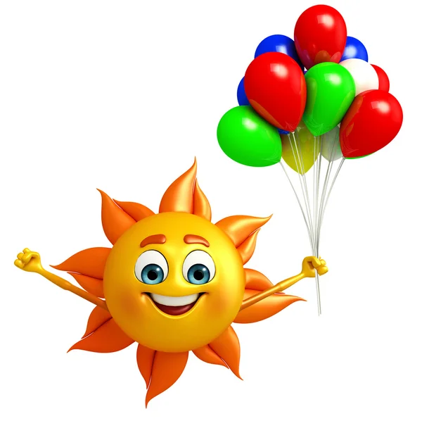 Sun Character With Balloon — Stock Photo, Image