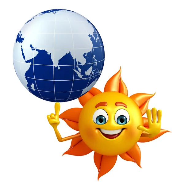 Sun Character With globe — Stock Photo, Image