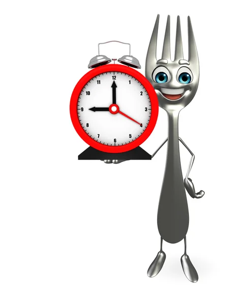 Personagem de garfo com relógio de mesa — Fotografia de Stock