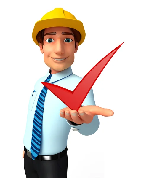 Young Service Man with right sign — Stock Photo, Image