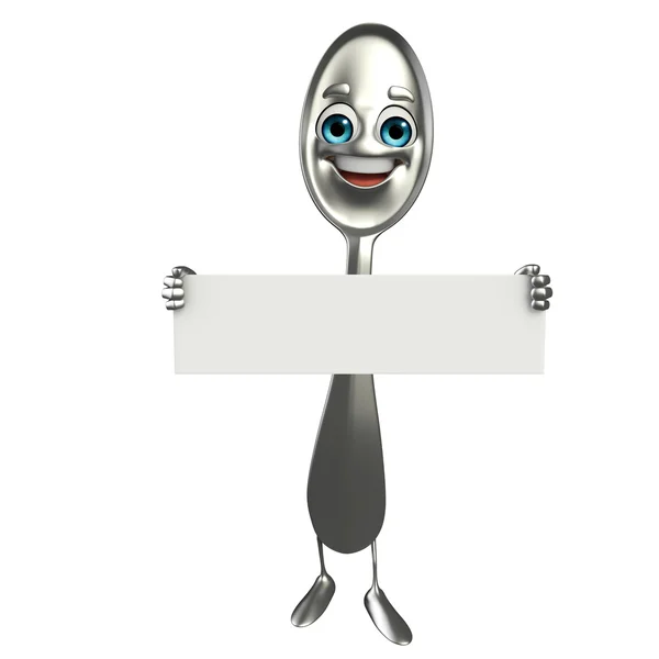 Spoon character with sign — Stock Photo, Image