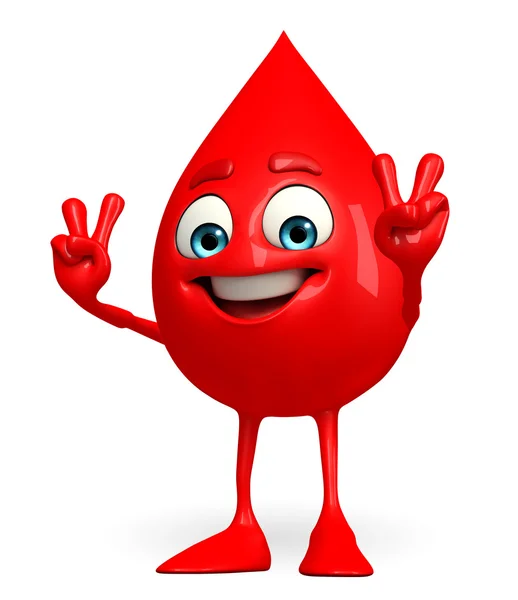 Blood Drop Character with victory sign — Stock Photo, Image