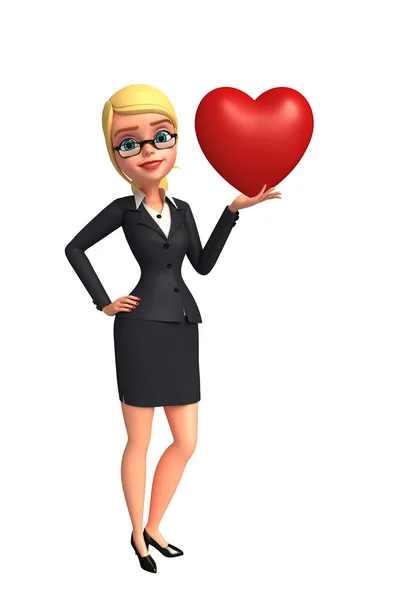 Young Business Woman with red heart — Stock Photo, Image