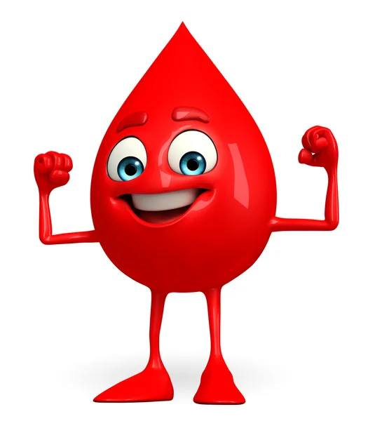 Blood Drop Character with bodybuilding pose — Stock Photo, Image