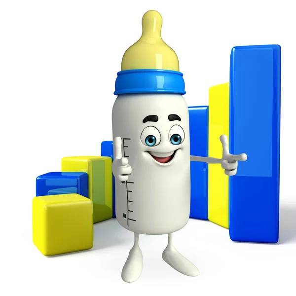 Baby Bottle character with Business graph — Stock Photo, Image