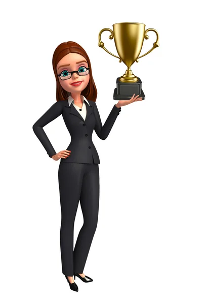Giovane donna d'affari con trofeo — Foto Stock