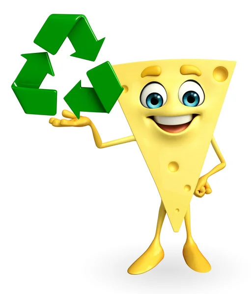 Kaas karakter met recycle pictogram — Stockfoto