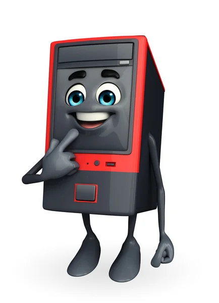 Utangaç poz ile bilgisayar kabine karakter — Stok fotoğraf