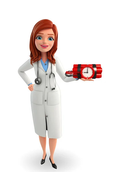 Young Doctor with time bomb — Stock Photo, Image