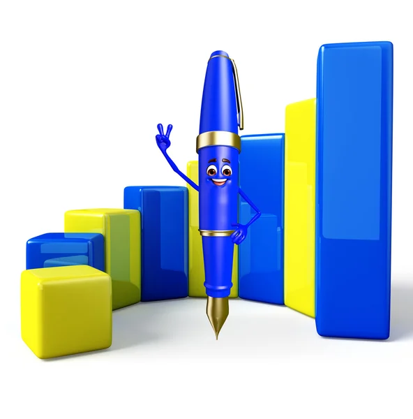 Pen karakter met zakelijke grafiek — Stockfoto
