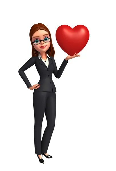 Young Business Woman with red heart — Stock Photo, Image