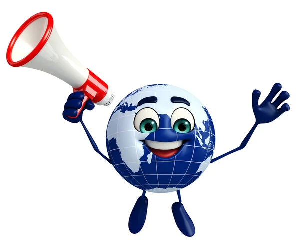 Globe Character with Loudspeaker — Stock Photo, Image