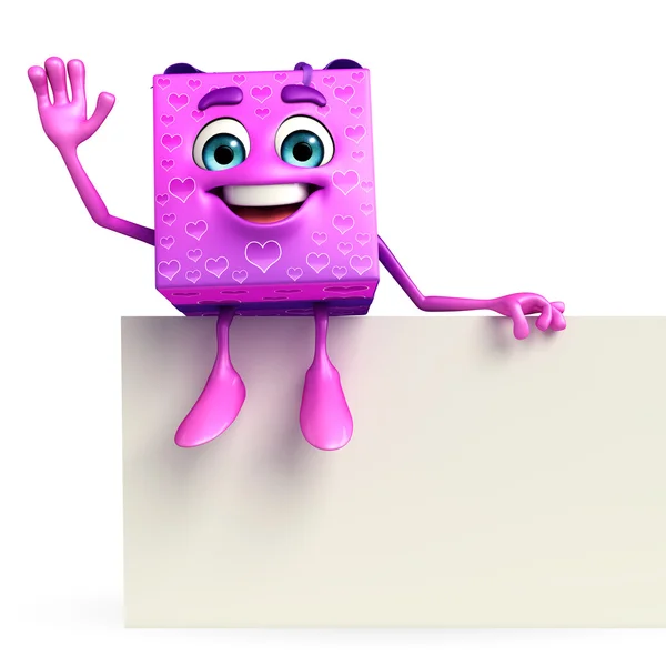 Gift Box Character with sign — Stock Photo, Image