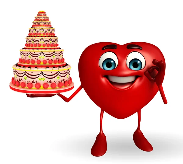Heart Shape character with cake — Stock Photo, Image