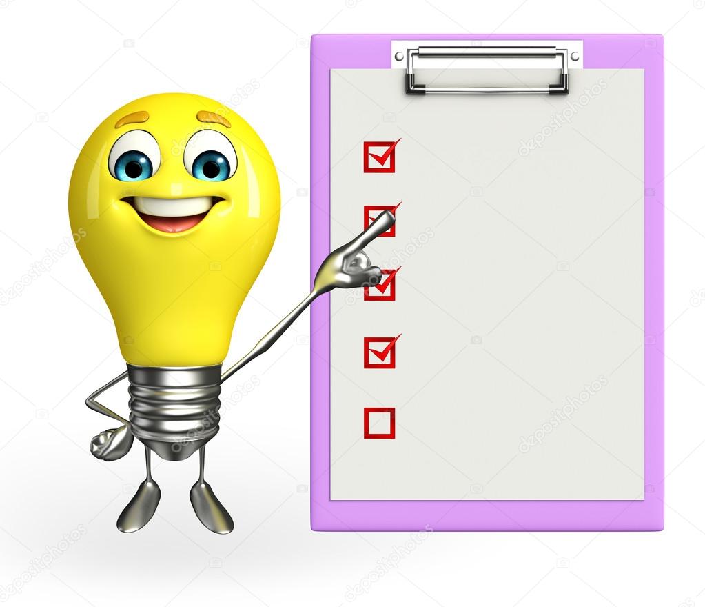 Light Bulb Character with notepad