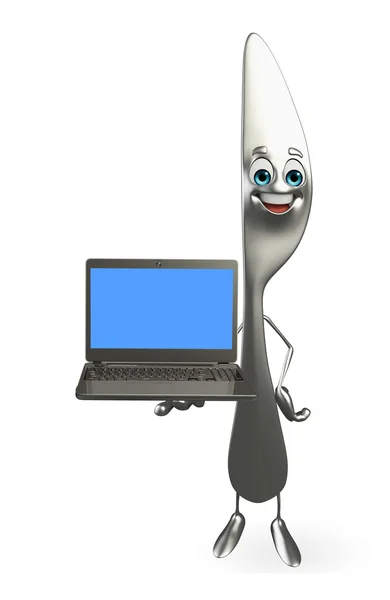 Personaggio coltello con computer portatile — Foto Stock