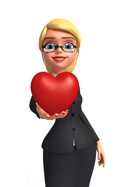 Young Business Woman with heart — Stock Photo, Image