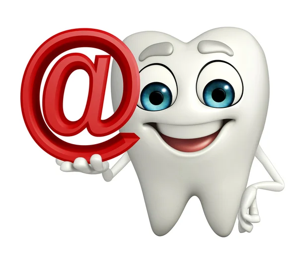 Teeth character with at the rate sign — Stock Photo, Image